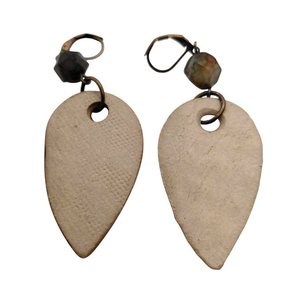 Light teal artistic ceramic earrings bronze tone leverbacks - Picture 2 of 3